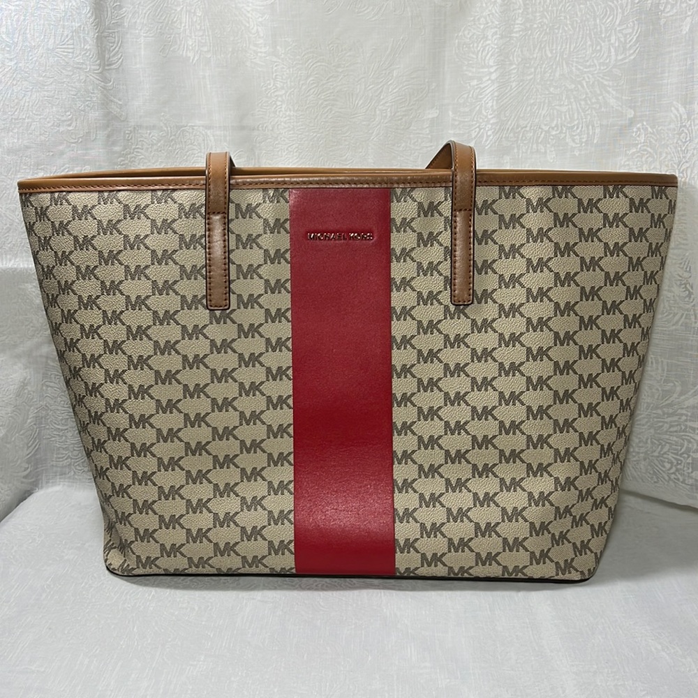 Michael Kors Emry Large Tote Bag Tan/Red